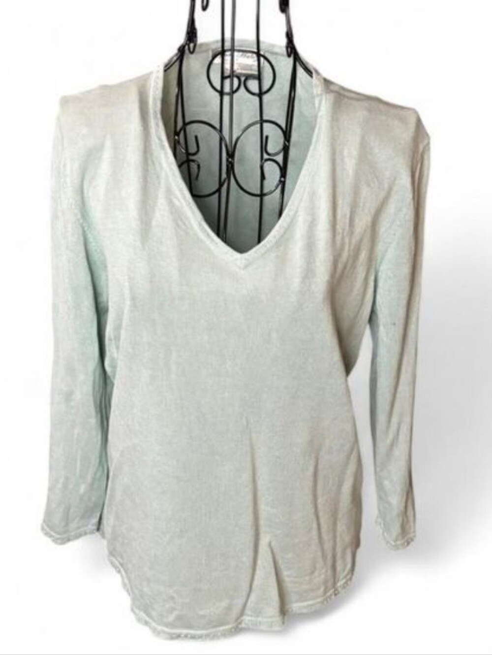 Sport Haley Silk Blend V-Neck Sweater Mint Green Medium Beaded Hem